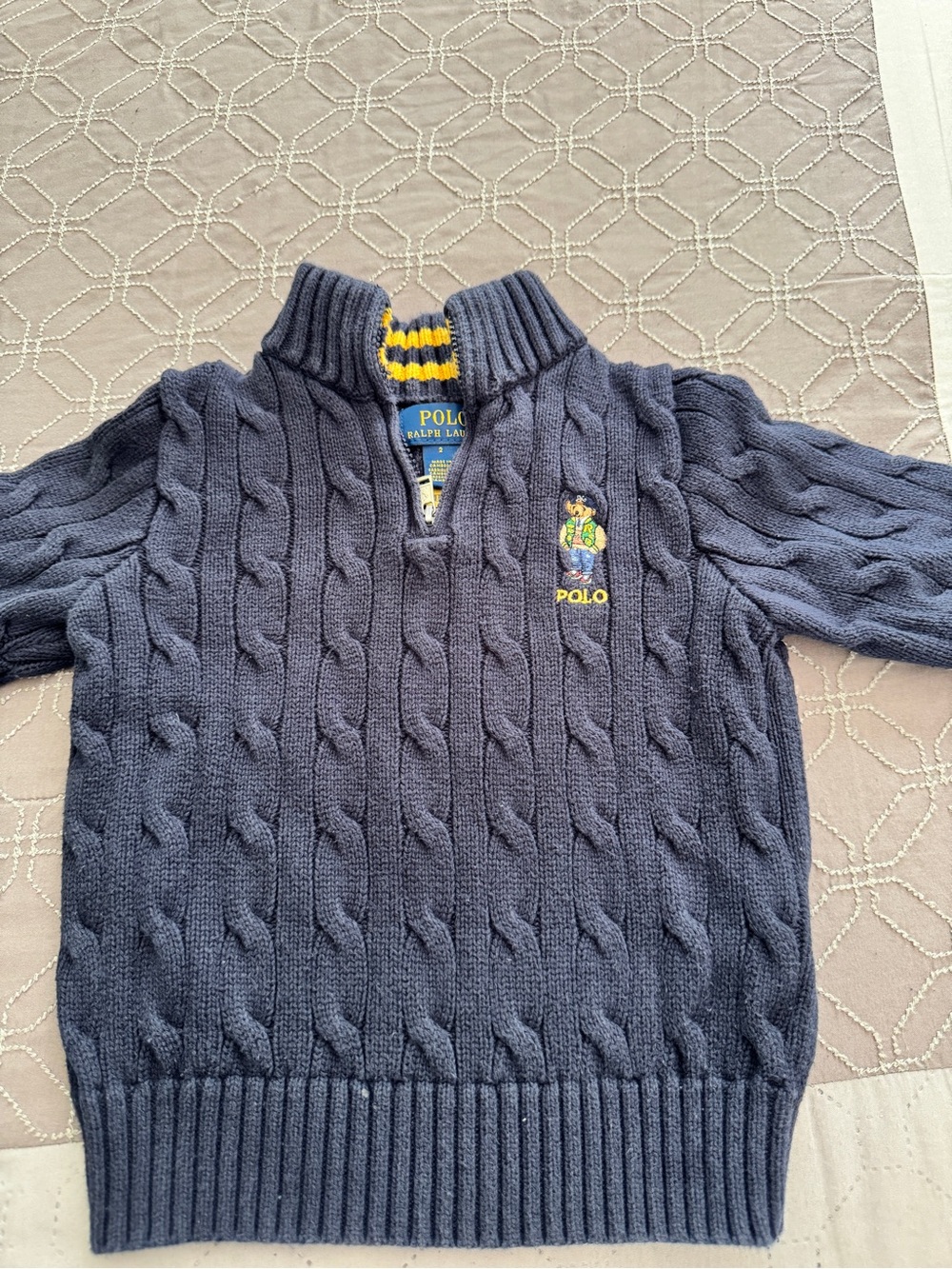 Polo by Ralph Lauren Navy Cable-Knit V-Neck Sweater with Crest